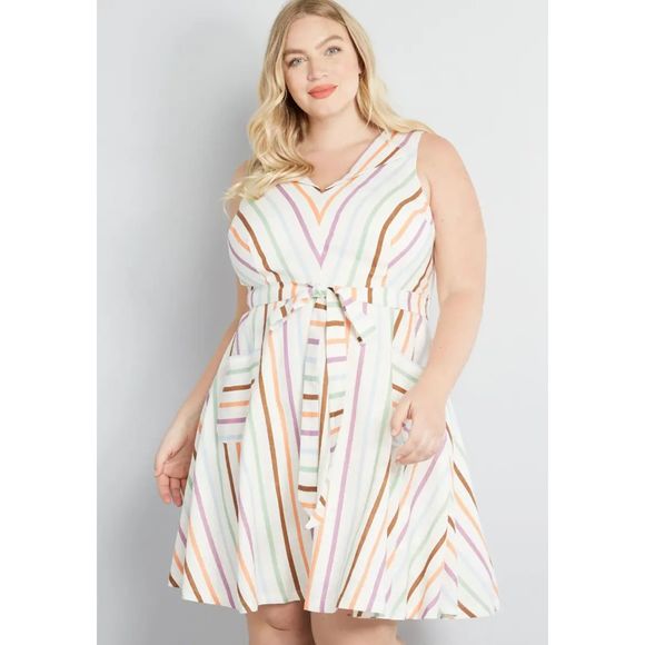 ModCloth Looking Back Sleeveless Dress Pastel Stripes - Picture 1 of 8